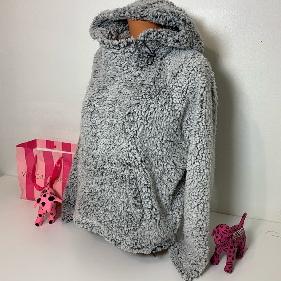 PINK VS SHERPA FUNNEL NECK HOODIE PULLOVER - Picture 4 of 7